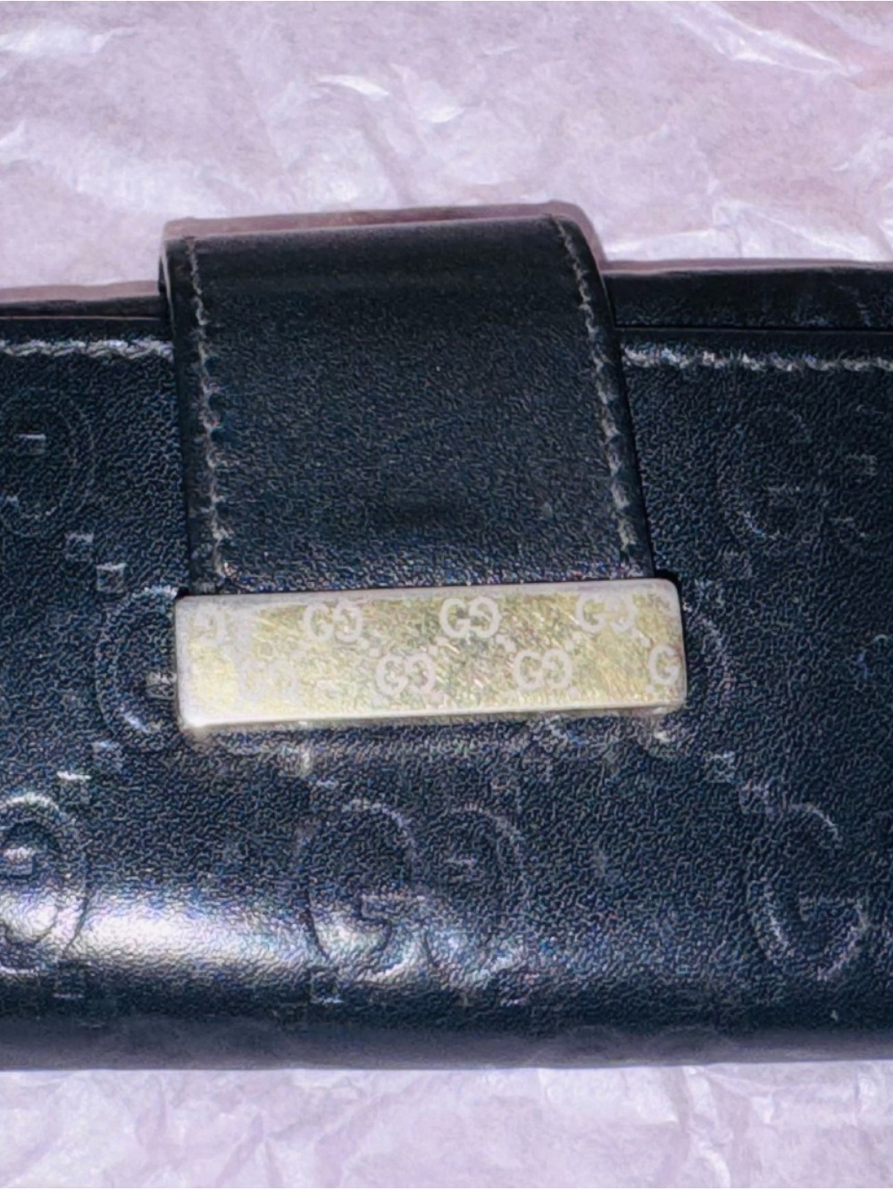 Gucci Black Leather Key Holder with Gold Hardware